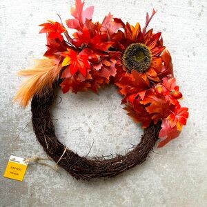 Harvest Red Sunflower and Maple
Leaf Wreath, 20"
